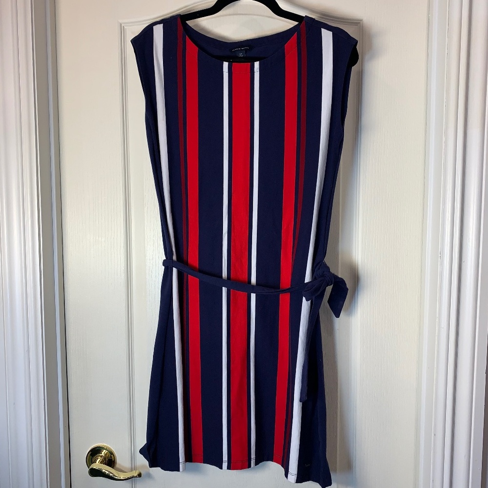 Tommy Hilfiger Nautical Striped Summer Dress‎ Navy Red White Belted Size S